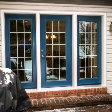 triple blue patio doors after