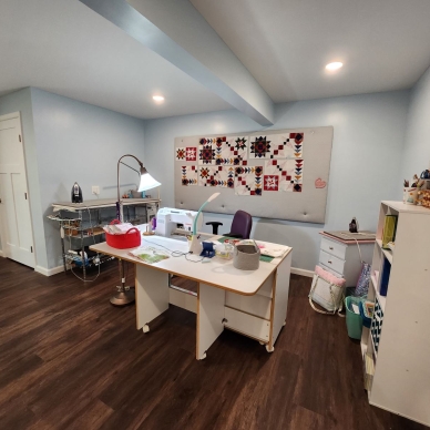 Thomas after - finished basement craft room